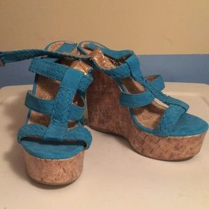 Blue suede wedges